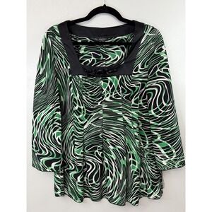 Nine West Emeral Swirl Square Neck Blouse W Jeweled Neckline‎ Size 12